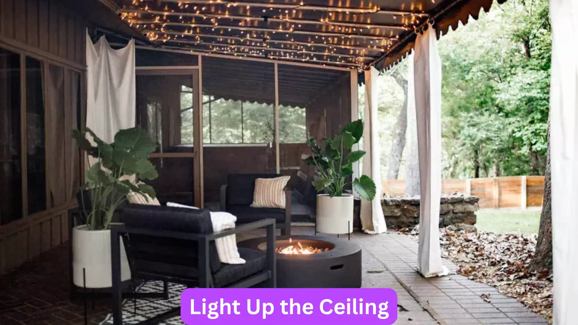 45 Outdoor Patio Ideas to Create a Relaxing Backyard Retreat 11 Light Up a Covered Patio Ceiling for a Magical Effect