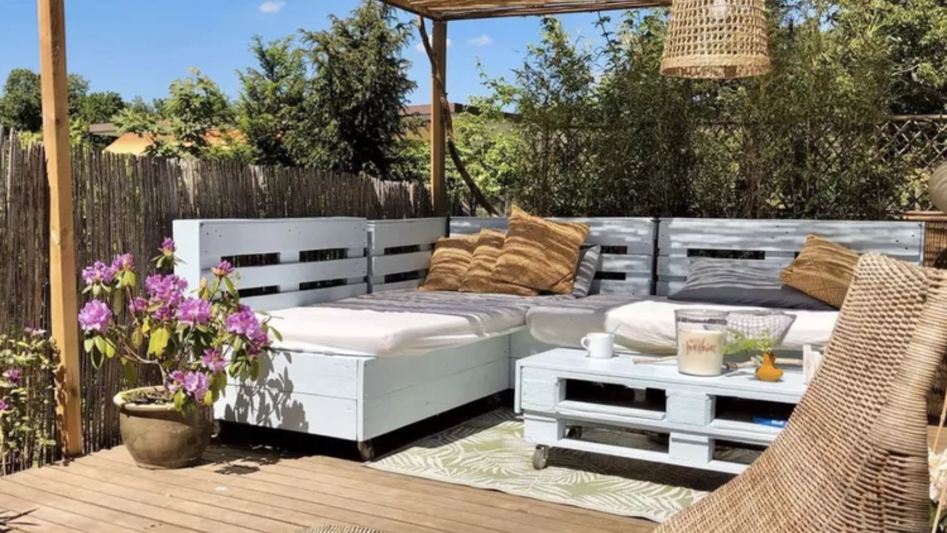 25 Beautiful Pergola Ideas to Add Style, Shade & Comfort to Your Backyard 12 Natural Wood Pergola with Reed Mats for Organic Shade and Rustic Charm