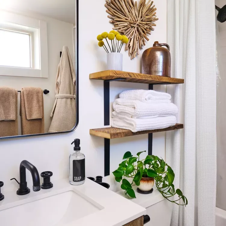 23Bathroom Shelf Ideas to Organize and Elevate Your Space 13 Incorporate Over-the-Sink Shelving for Added Functionality