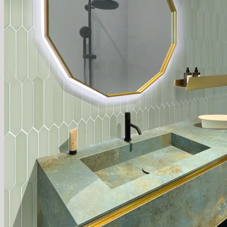 25 Stunning Bathroom Backsplash Ideas for Every Style & Budget 20 Oversized Tile Bathroom Backsplash for a Sleek Upgrade