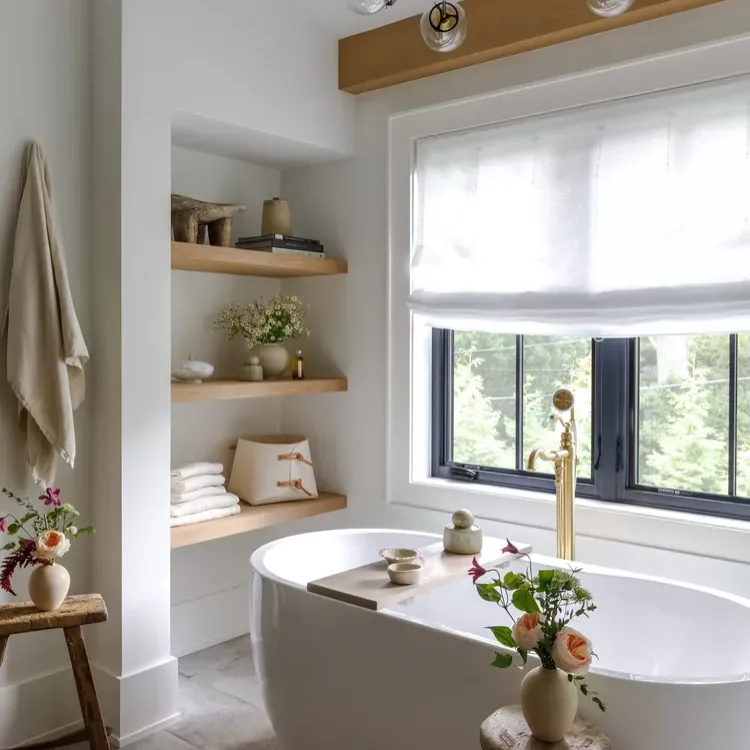 23Bathroom Shelf Ideas to Organize and Elevate Your Space 21 Keep a Modern Look with Floating Shelves