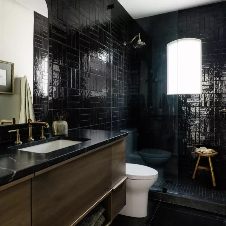 35+ Bathroom Tile Ideas to Elevate Your Bathroom Design 6 4. Pink Surround: Full-Tile Walls for Style and Durability