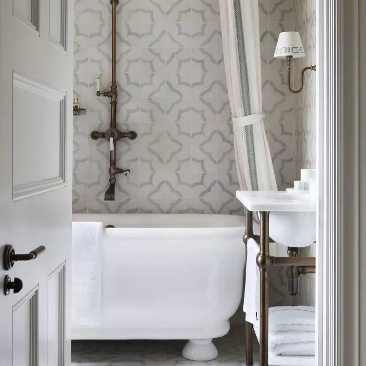 35+ Bathroom Tile Ideas to Elevate Your Bathroom Design 20 18. Geometric Circle Floor Tiles: Curves for Modern Flair