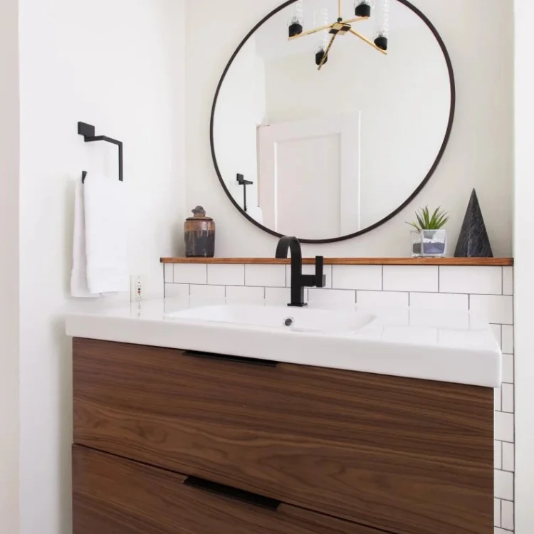 25 Stunning Bathroom Backsplash Ideas for Every Style & Budget 12 Rustic Charm: Wood Plank Bathroom Backsplash